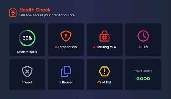 Spot weak, reused, or stale passwords and missing MFA, providing clear next steps to fix risks fast. Spot weak, reused, or stale passwords and missing MFA, providing clear next steps to fix risks fast.